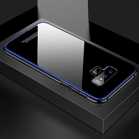 Custodia Lusso Alluminio Laterale Specchio 360 Gradi Cover per Samsung Galaxy Note 9 Blu e Nero
