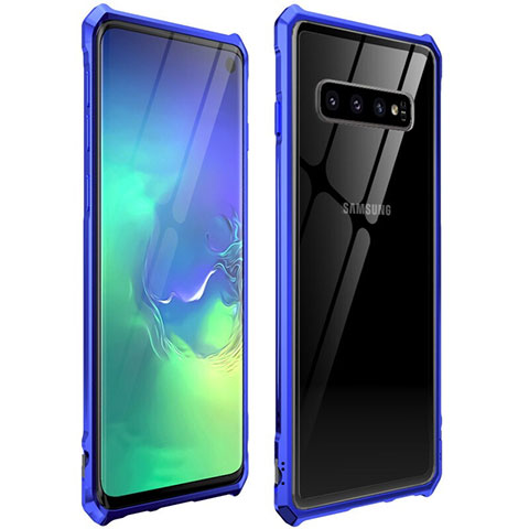 Custodia Lusso Alluminio Laterale Specchio 360 Gradi Cover per Samsung Galaxy S10 Blu