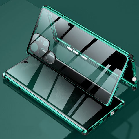 Custodia Lusso Alluminio Laterale Specchio 360 Gradi Cover per Samsung Galaxy S21 Ultra 5G Verde