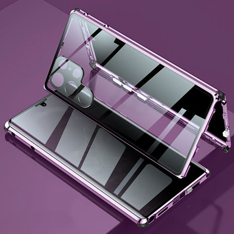 Custodia Lusso Alluminio Laterale Specchio 360 Gradi Cover per Samsung Galaxy S21 Ultra 5G Viola