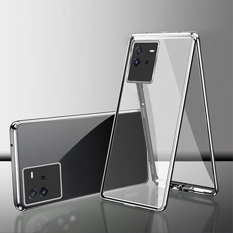 Custodia Lusso Alluminio Laterale Specchio 360 Gradi Cover per Vivo iQOO Neo6 5G Argento