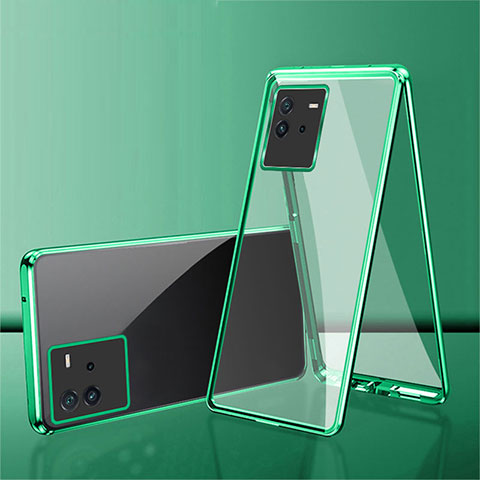 Custodia Lusso Alluminio Laterale Specchio 360 Gradi Cover per Vivo iQOO Neo6 5G Verde