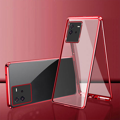 Custodia Lusso Alluminio Laterale Specchio 360 Gradi Cover per Vivo iQOO Neo6 SE 5G Rosso