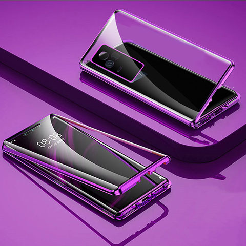 Custodia Lusso Alluminio Laterale Specchio 360 Gradi Cover per Vivo V21 5G Viola