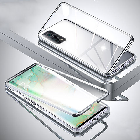 Custodia Lusso Alluminio Laterale Specchio 360 Gradi Cover per Xiaomi Mi 10T 5G Argento