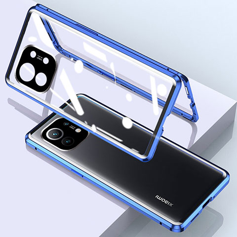 Custodia Lusso Alluminio Laterale Specchio 360 Gradi Cover per Xiaomi Mi 11 5G Blu