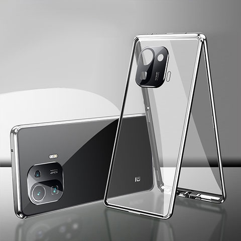 Custodia Lusso Alluminio Laterale Specchio 360 Gradi Cover per Xiaomi Mi 11 Pro 5G Argento