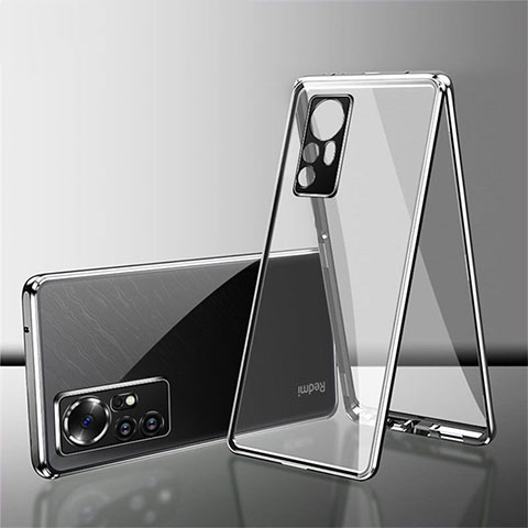 Custodia Lusso Alluminio Laterale Specchio 360 Gradi Cover per Xiaomi Mi 12 Pro 5G Argento