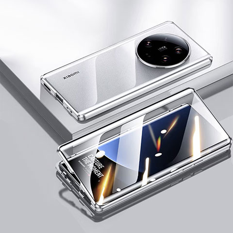 Custodia Lusso Alluminio Laterale Specchio 360 Gradi Cover per Xiaomi Mi 13 Ultra 5G Argento