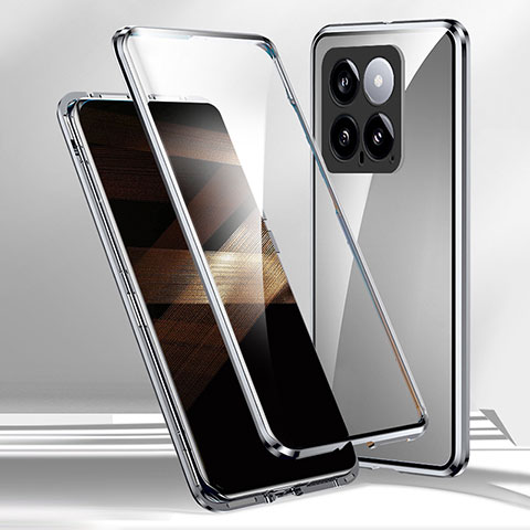 Custodia Lusso Alluminio Laterale Specchio 360 Gradi Cover per Xiaomi Mi 14 Pro 5G Argento