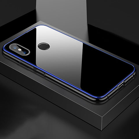 Custodia Lusso Alluminio Laterale Specchio 360 Gradi Cover per Xiaomi Mi 8 Blu