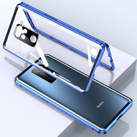 Custodia Lusso Alluminio Laterale Specchio 360 Gradi Cover per Xiaomi Redmi 10X 4G Blu