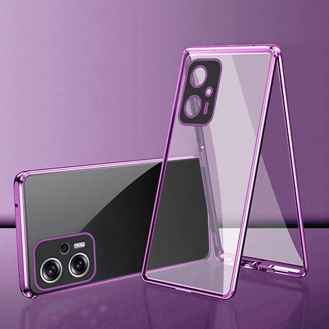 Custodia Lusso Alluminio Laterale Specchio 360 Gradi Cover per Xiaomi Redmi Note 11T Pro+ Plus 5G Viola