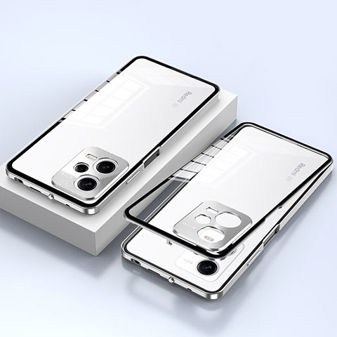 Custodia Lusso Alluminio Laterale Specchio 360 Gradi Cover per Xiaomi Redmi Note 12 Pro 5G Argento