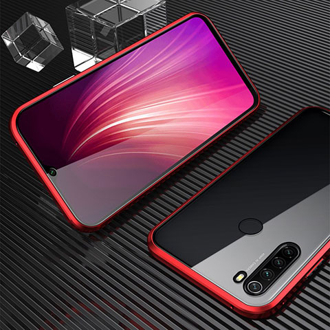 Custodia Lusso Alluminio Laterale Specchio 360 Gradi Cover per Xiaomi Redmi Note 8 (2021) Rosso