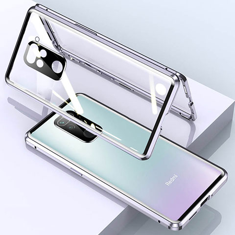 Custodia Lusso Alluminio Laterale Specchio 360 Gradi Cover per Xiaomi Redmi Note 9 Argento