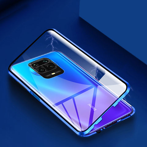 Custodia Lusso Alluminio Laterale Specchio 360 Gradi Cover per Xiaomi Redmi Note 9 Pro Blu