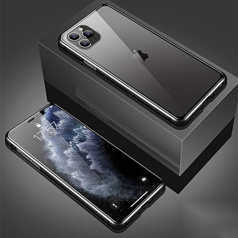 Custodia Lusso Alluminio Laterale Specchio 360 Gradi Cover T01 per Apple iPhone 11 Pro Max Nero