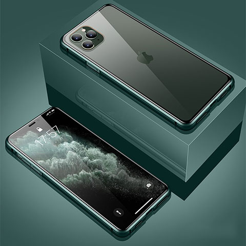Custodia Lusso Alluminio Laterale Specchio 360 Gradi Cover T01 per Apple iPhone 11 Pro Max Verde