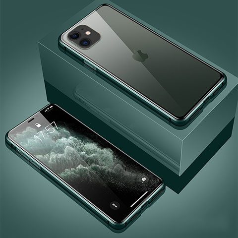 Custodia Lusso Alluminio Laterale Specchio 360 Gradi Cover T01 per Apple iPhone 11 Verde