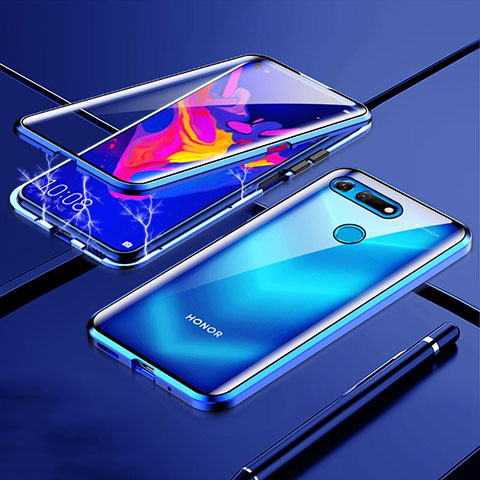 Custodia Lusso Alluminio Laterale Specchio 360 Gradi Cover T01 per Huawei Honor View 20 Blu