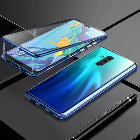 Custodia Lusso Alluminio Laterale Specchio 360 Gradi Cover T01 per Huawei Mate 20 Lite Blu