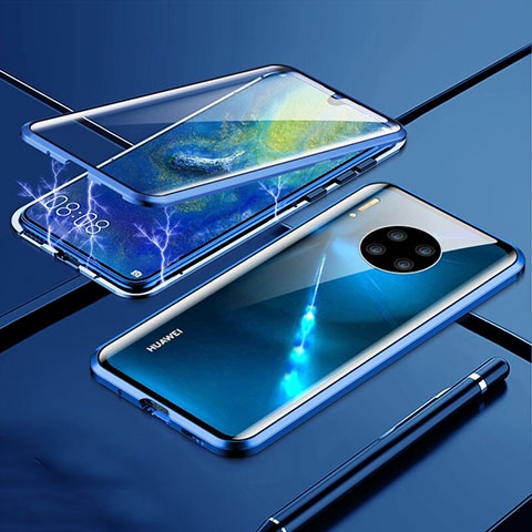 Custodia Lusso Alluminio Laterale Specchio 360 Gradi Cover T01 per Huawei Mate 30 Pro 5G Blu