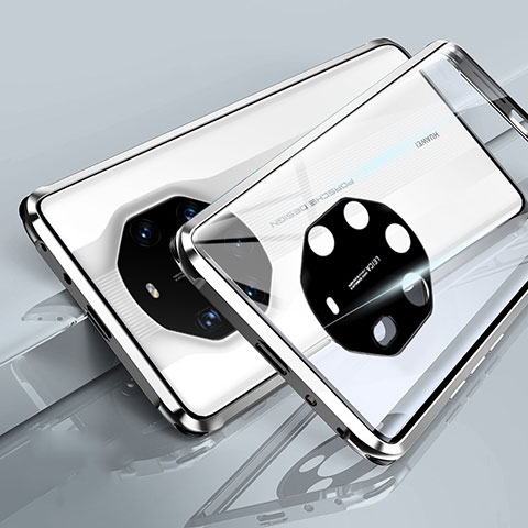Custodia Lusso Alluminio Laterale Specchio 360 Gradi Cover T01 per Huawei Mate 40 RS Bianco