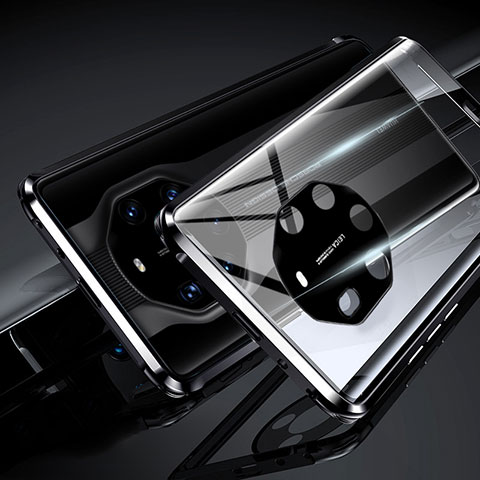 Custodia Lusso Alluminio Laterale Specchio 360 Gradi Cover T01 per Huawei Mate 40 RS Nero