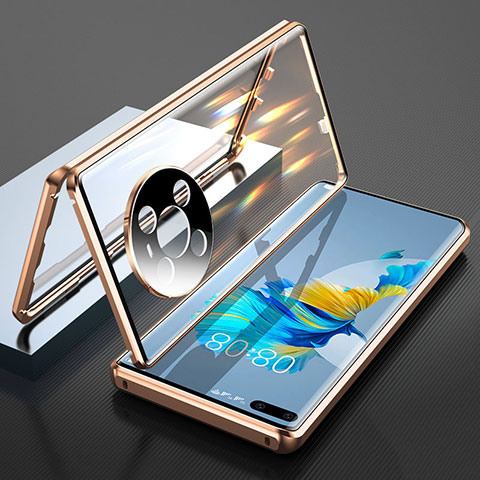 Custodia Lusso Alluminio Laterale Specchio 360 Gradi Cover T01 per Huawei Mate 40E Pro 5G Oro