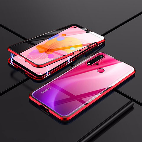 Custodia Lusso Alluminio Laterale Specchio 360 Gradi Cover T01 per Huawei Nova 5i Rosso