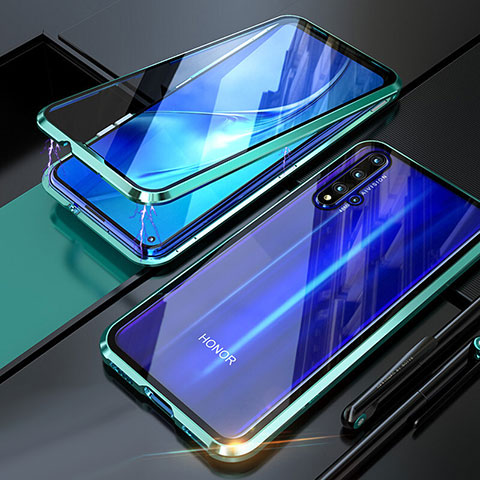 Custodia Lusso Alluminio Laterale Specchio 360 Gradi Cover T01 per Huawei Nova 5T Ciano