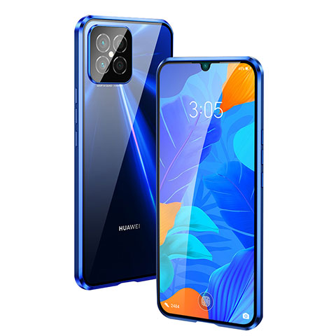 Custodia Lusso Alluminio Laterale Specchio 360 Gradi Cover T01 per Huawei Nova 8 SE 5G Blu