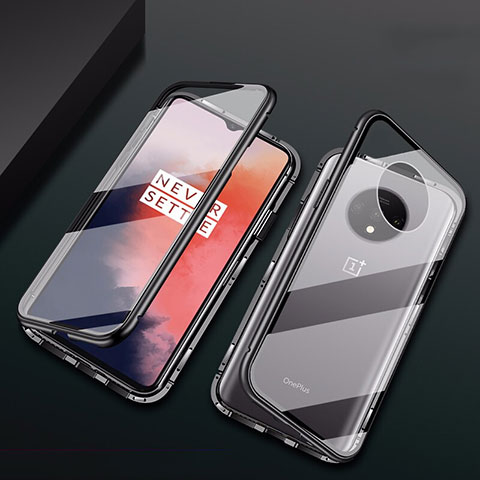 Custodia Lusso Alluminio Laterale Specchio 360 Gradi Cover T01 per OnePlus 7T Nero