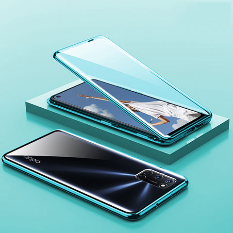 Custodia Lusso Alluminio Laterale Specchio 360 Gradi Cover T01 per Oppo A72 Verde