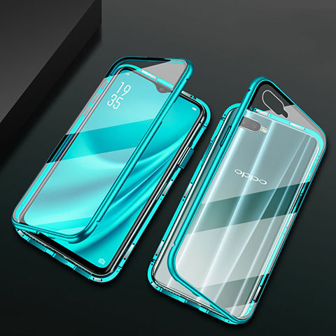 Custodia Lusso Alluminio Laterale Specchio 360 Gradi Cover T01 per Oppo K1 Verde