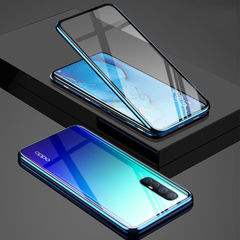 Custodia Lusso Alluminio Laterale Specchio 360 Gradi Cover T01 per Oppo Reno3 Pro Blu