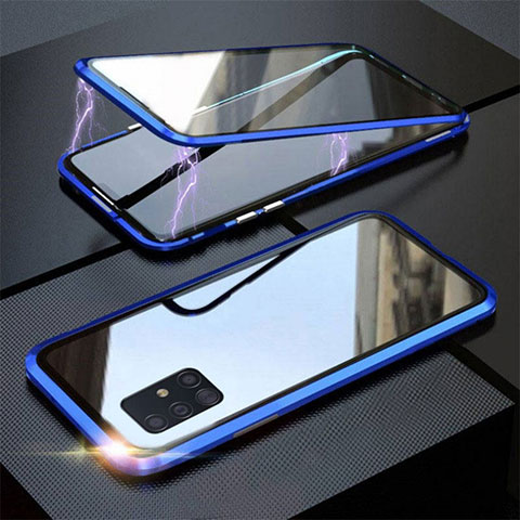 Custodia Lusso Alluminio Laterale Specchio 360 Gradi Cover T01 per Samsung Galaxy A51 5G Blu