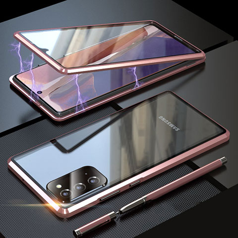 Custodia Lusso Alluminio Laterale Specchio 360 Gradi Cover T01 per Samsung Galaxy Note 20 5G Rosa