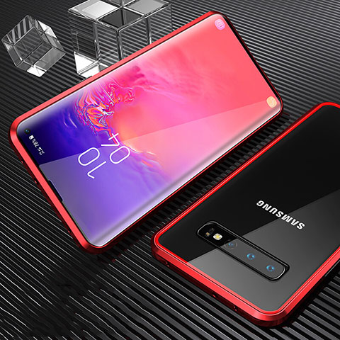 Custodia Lusso Alluminio Laterale Specchio 360 Gradi Cover T01 per Samsung Galaxy S10 Rosso