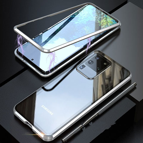 Custodia Lusso Alluminio Laterale Specchio 360 Gradi Cover T01 per Samsung Galaxy S20 Ultra Argento