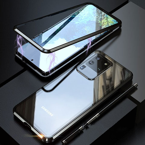 Custodia Lusso Alluminio Laterale Specchio 360 Gradi Cover T01 per Samsung Galaxy S20 Ultra Nero