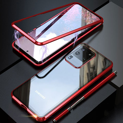 Custodia Lusso Alluminio Laterale Specchio 360 Gradi Cover T01 per Samsung Galaxy S20 Ultra Rosso