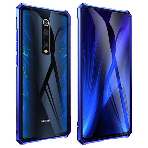 Custodia Lusso Alluminio Laterale Specchio 360 Gradi Cover T01 per Xiaomi Mi 9T Pro Blu