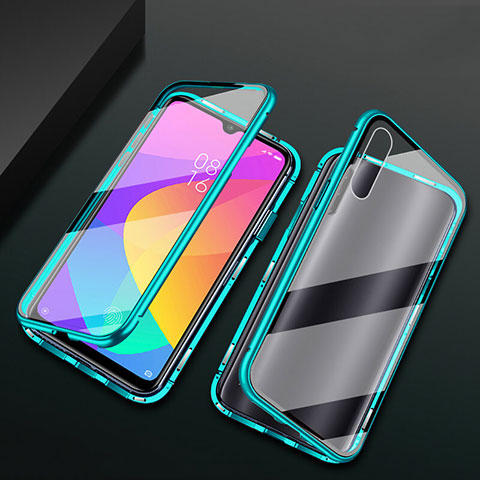 Custodia Lusso Alluminio Laterale Specchio 360 Gradi Cover T01 per Xiaomi Mi A3 Ciano