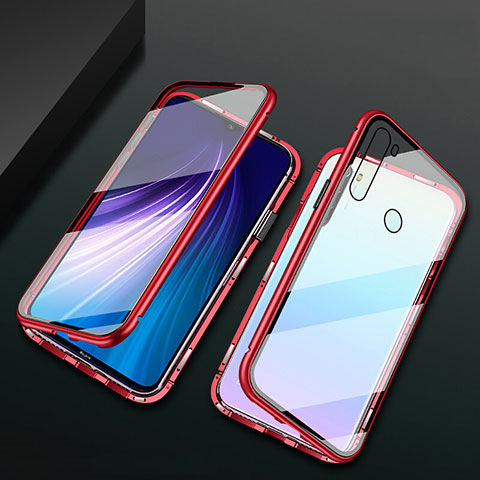 Custodia Lusso Alluminio Laterale Specchio 360 Gradi Cover T01 per Xiaomi Redmi Note 8 (2021) Rosso