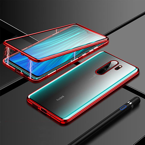 Custodia Lusso Alluminio Laterale Specchio 360 Gradi Cover T01 per Xiaomi Redmi Note 8 Pro Rosso