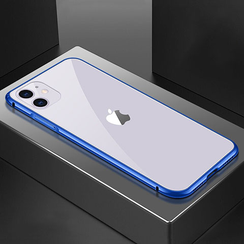 Custodia Lusso Alluminio Laterale Specchio 360 Gradi Cover T02 per Apple iPhone 11 Blu