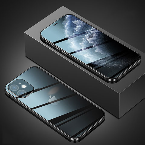 Custodia Lusso Alluminio Laterale Specchio 360 Gradi Cover T02 per Apple iPhone 12 Mini Nero