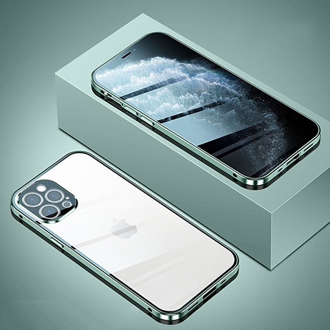Custodia Lusso Alluminio Laterale Specchio 360 Gradi Cover T02 per Apple iPhone 12 Pro Max Verde Pastello